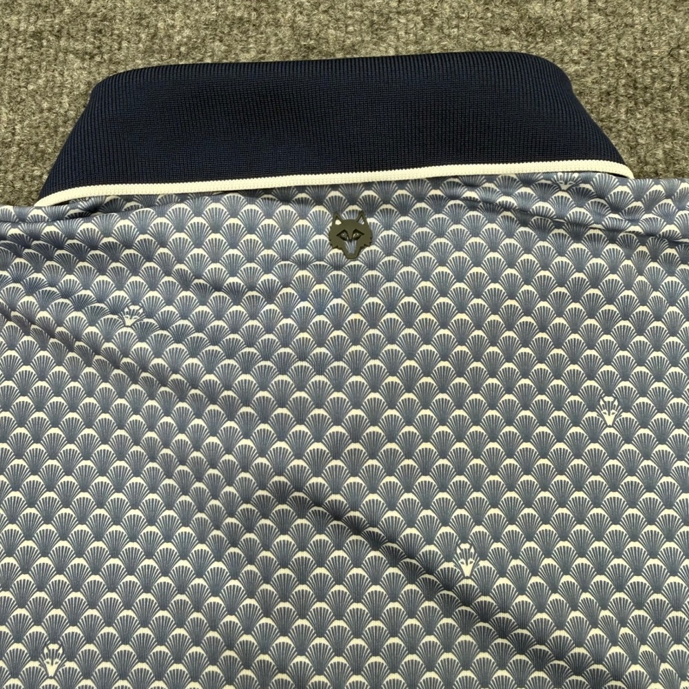 Greyson Men XL Blue Geometric Fan Print Performance Golf Polo Shirt Short Sleeve - Picture 7 of 8